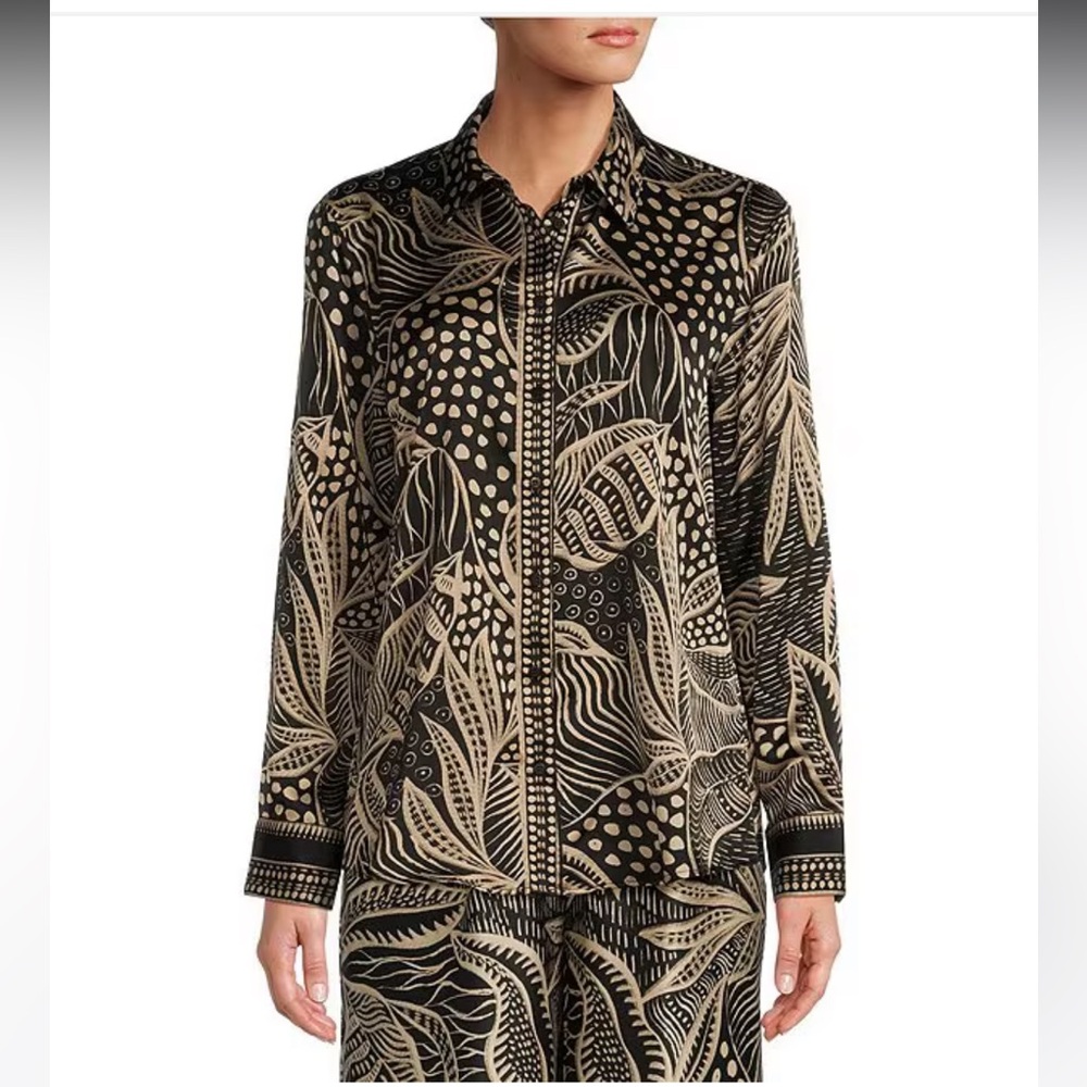NWT Antonio Melani Sharon Long Sleeve Satin Twill Button Down Blouse